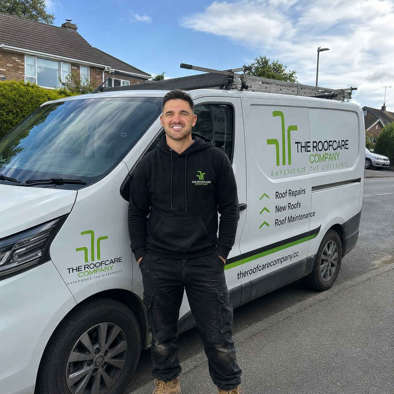 Robert, owner of The Roofcare Company, beside a branded service van